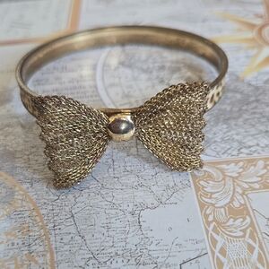 Gold Bow Mesh Bangle Bracelet - Women Jewelry
